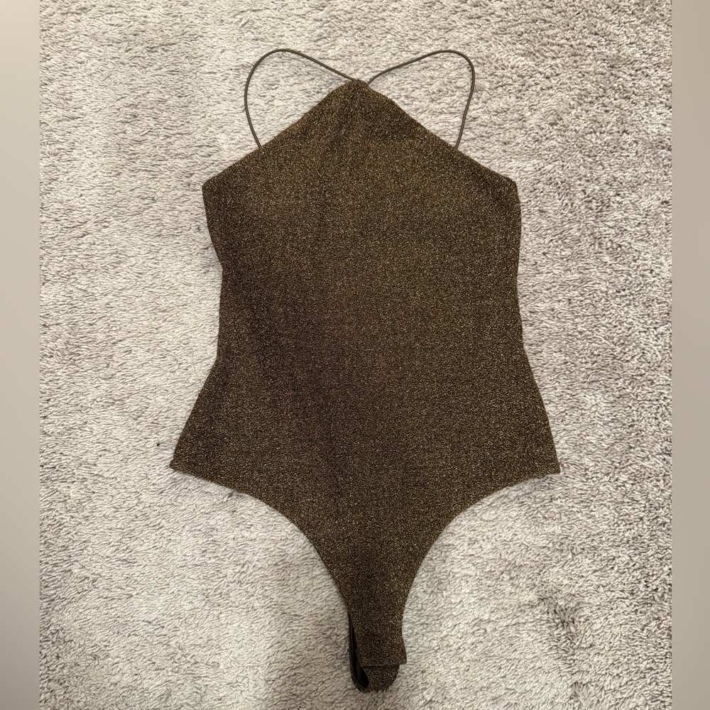 H&M Shimmering Brown High Neck Bodysuit